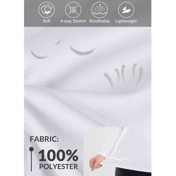 Baleaf UPF 50+ Sun Shirt White Lightweight Nylon Crewneck Long Sleeve Pull-Over - Picture 5 of 11